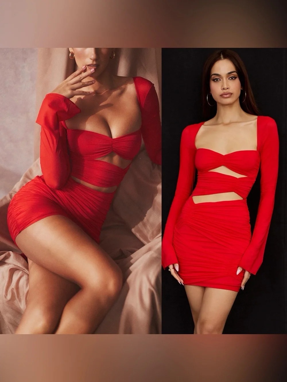 NEW! House of CB- CAMILLE Scarlet Real Silk Cutout Mini Dress Red Size Small